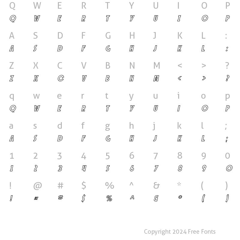 Character Map of SF Speakeasy Outline Oblique