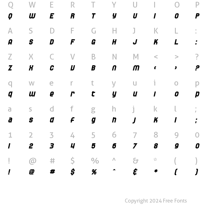 Character Map of SF Speedwaystar Bold Oblique