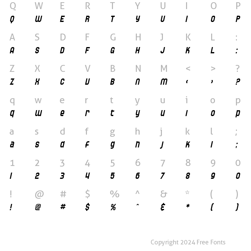 Character Map of SF Speedwaystar Condensed Oblique