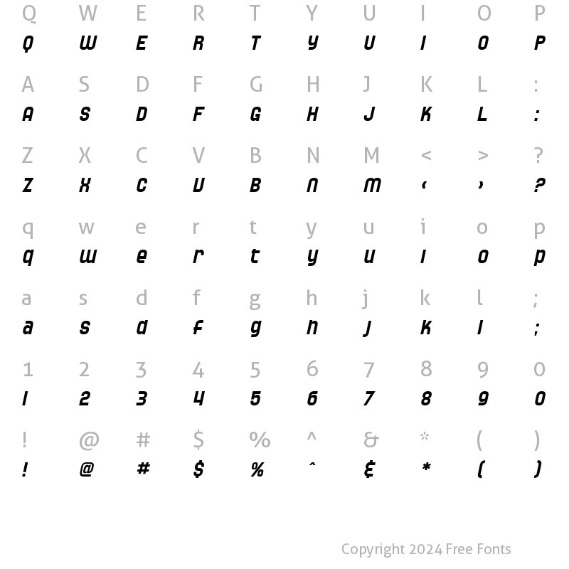 Character Map of SF Speedwaystar Oblique