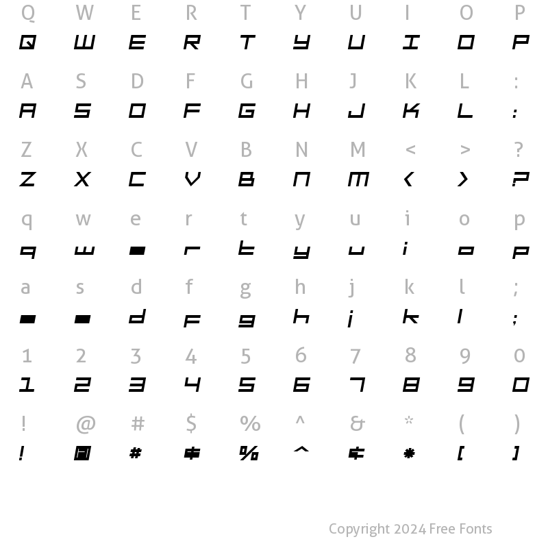 Character Map of SF Square Head Bold Italic