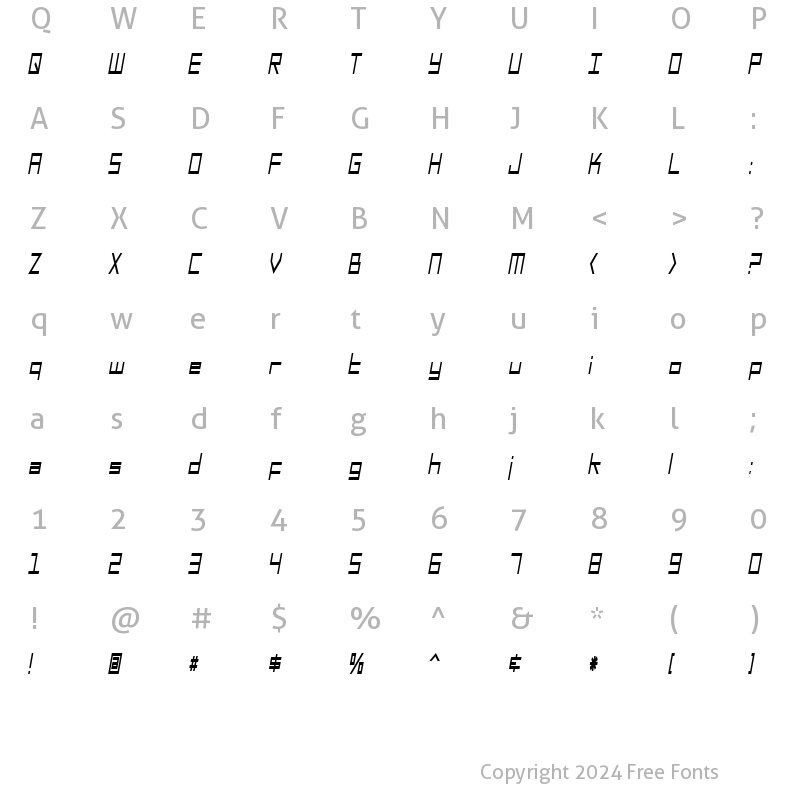 Character Map of SF Square Head Condensed Italic