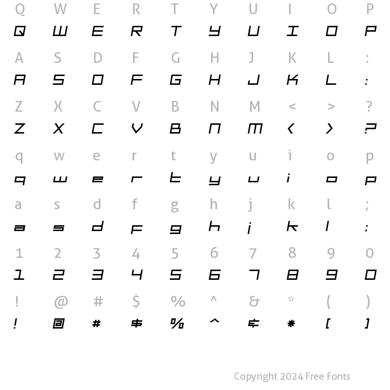 Character Map of SF Square Head Italic