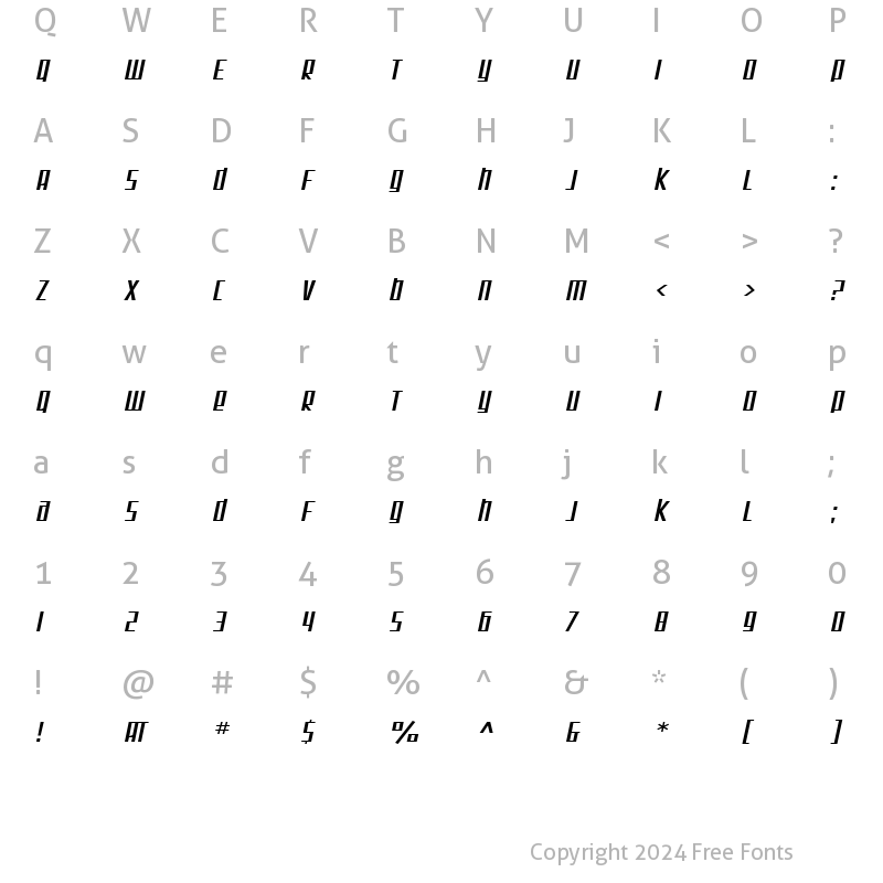 Character Map of SF Square Root Extended Oblique