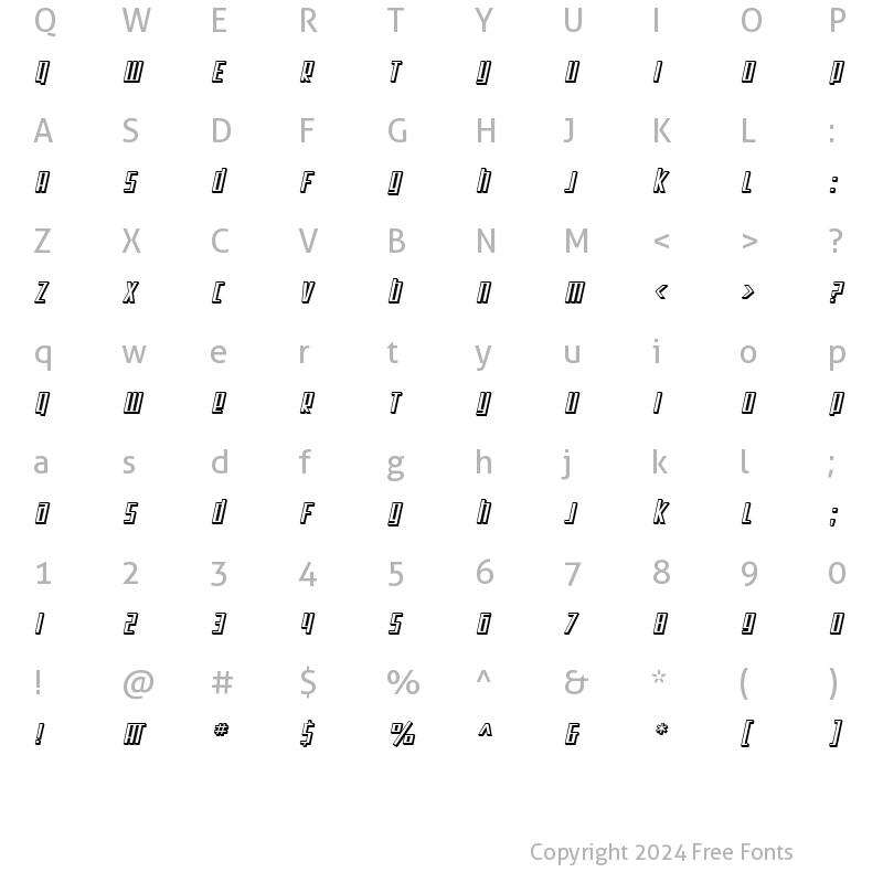 Character Map of SF Square Root Shaded Oblique