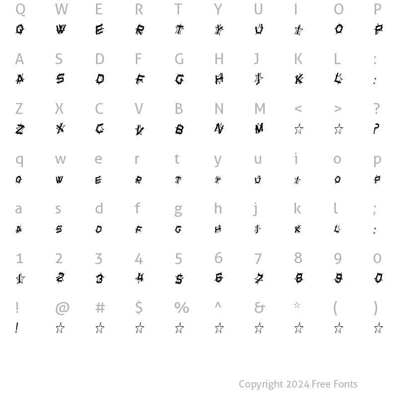 Character Map of SF Star Dust Condensed Italic