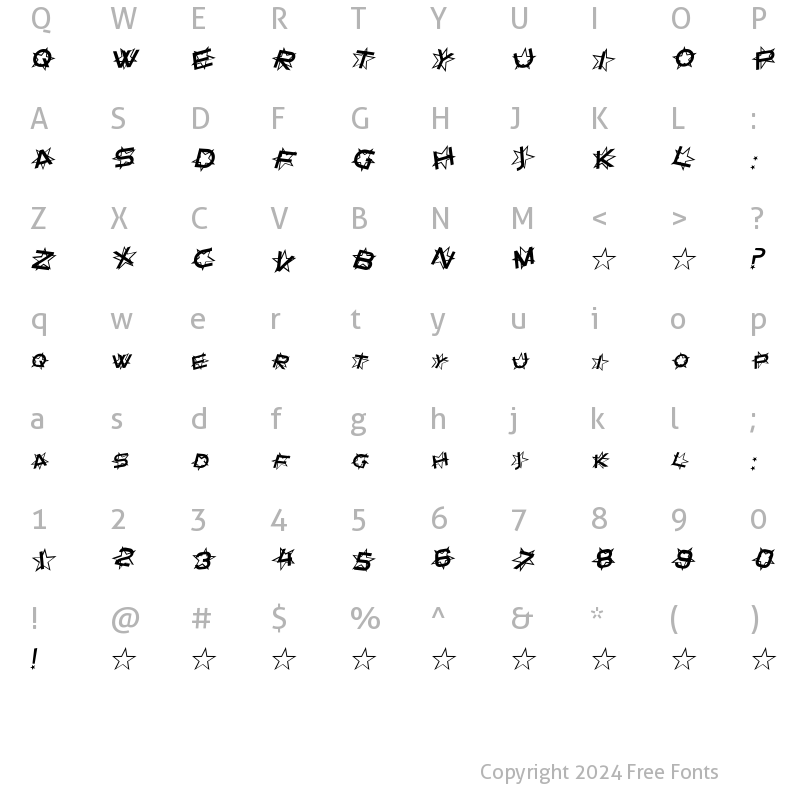 Character Map of SF Star Dust Italic