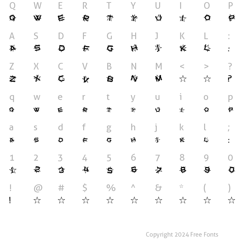 Character Map of SF Star Dust Regular