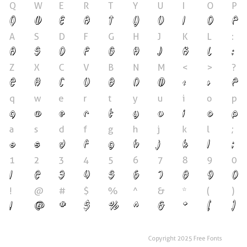 Character Map of SF Synthonic Pop Shaded Oblique