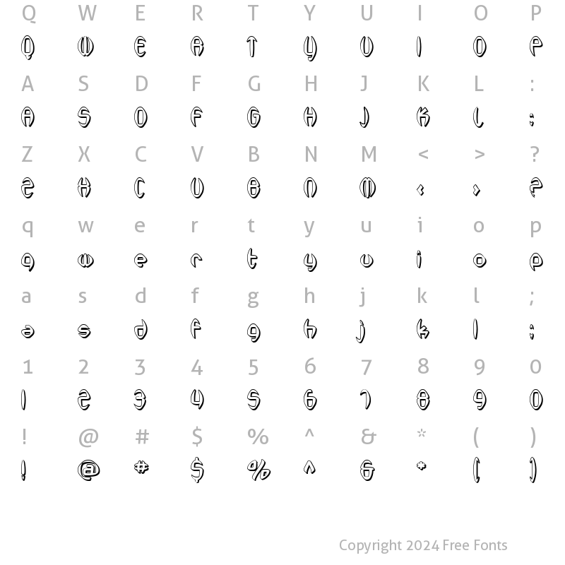 Character Map of SF Synthonic Pop Shaded Regular