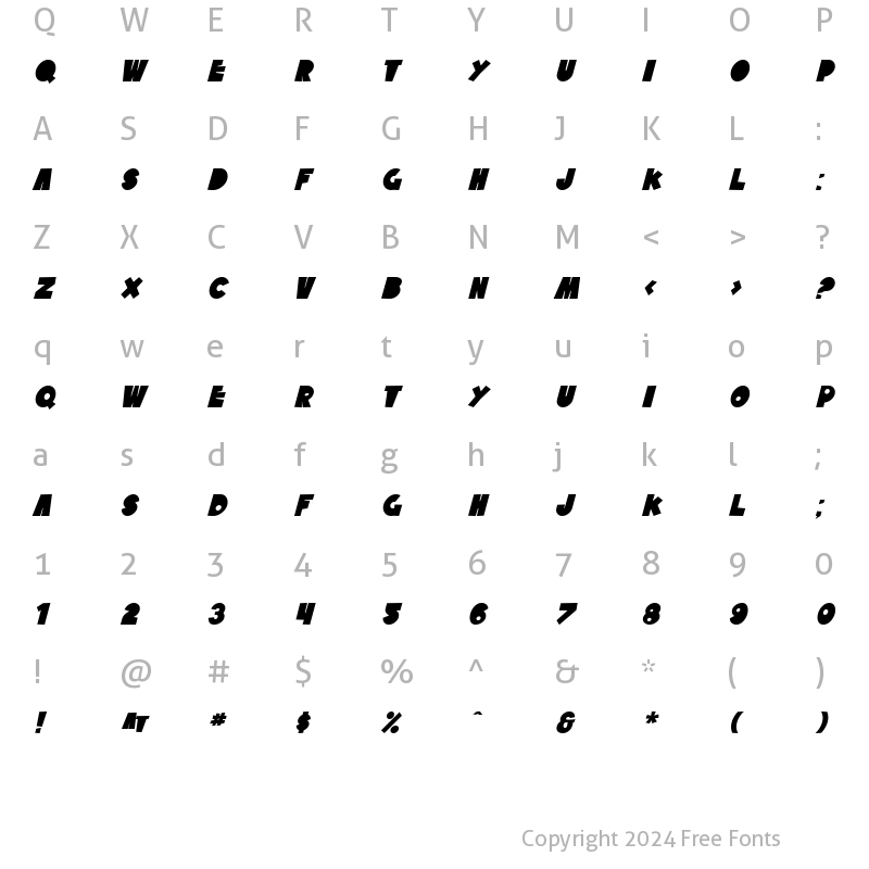 Character Map of SF Tattle Tales Bold Italic