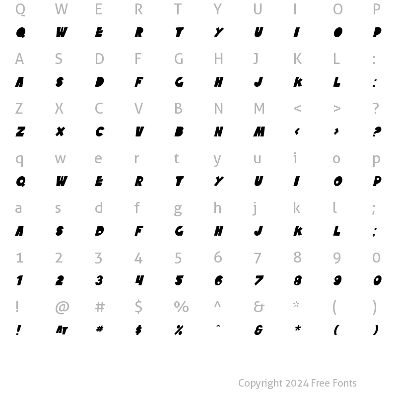 Character Map of SF Tattle Tales Italic