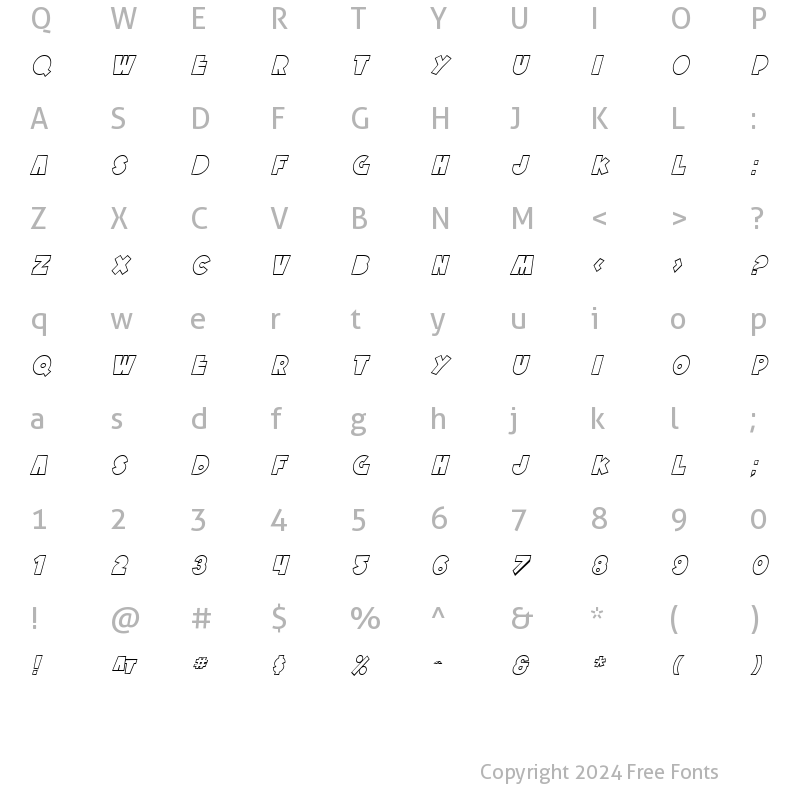 Character Map of SF Tattle Tales Outline Italic