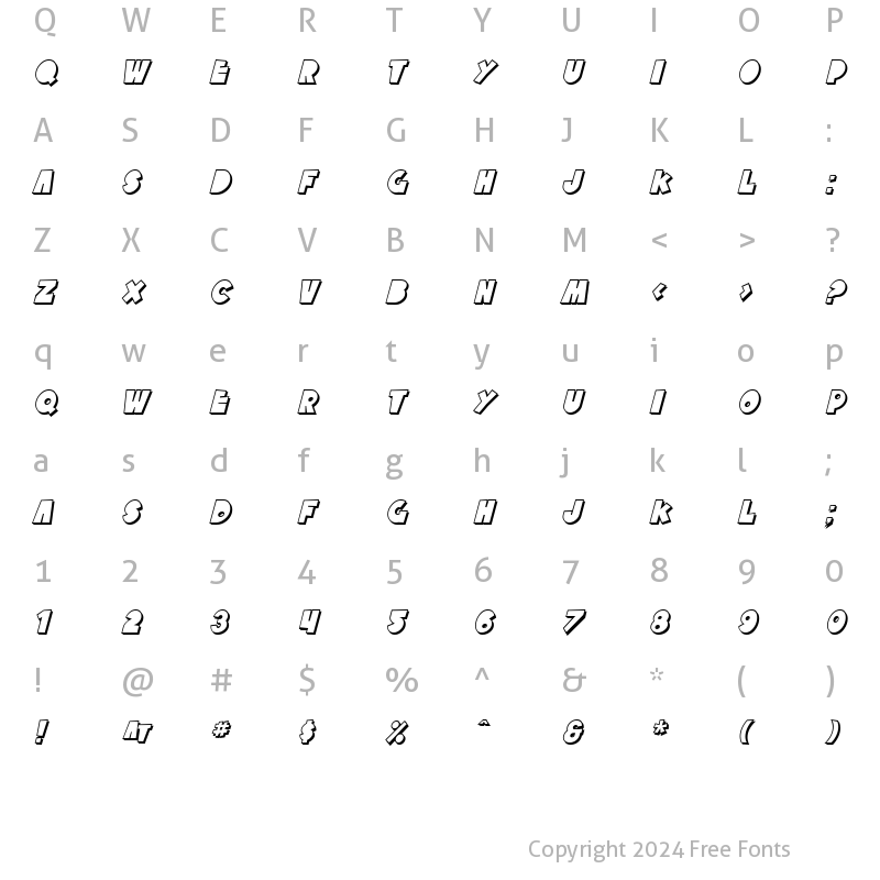 Character Map of SF Tattle Tales Shadow Italic