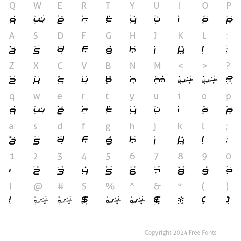 Character Map of SF Technodelight Italic