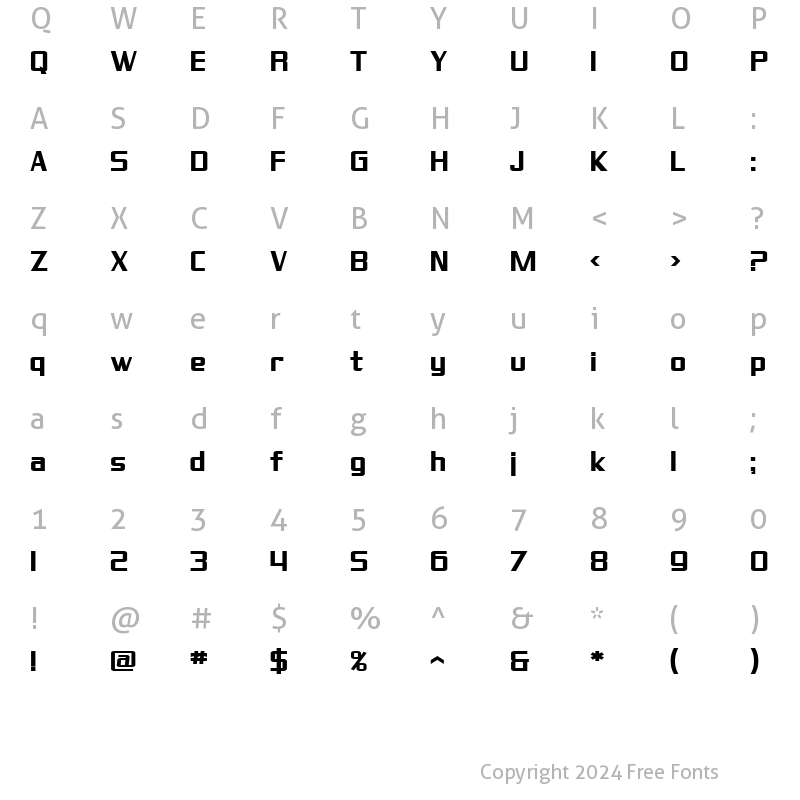 Character Map of SF Theramin Gothic Bold