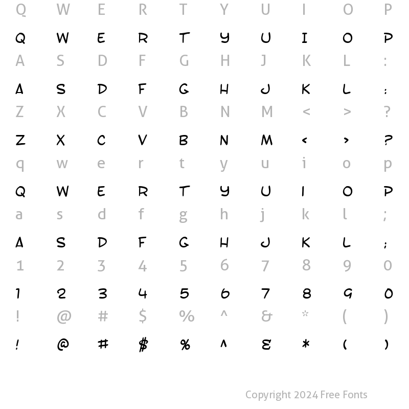 Character Map of SF Toontime Regular