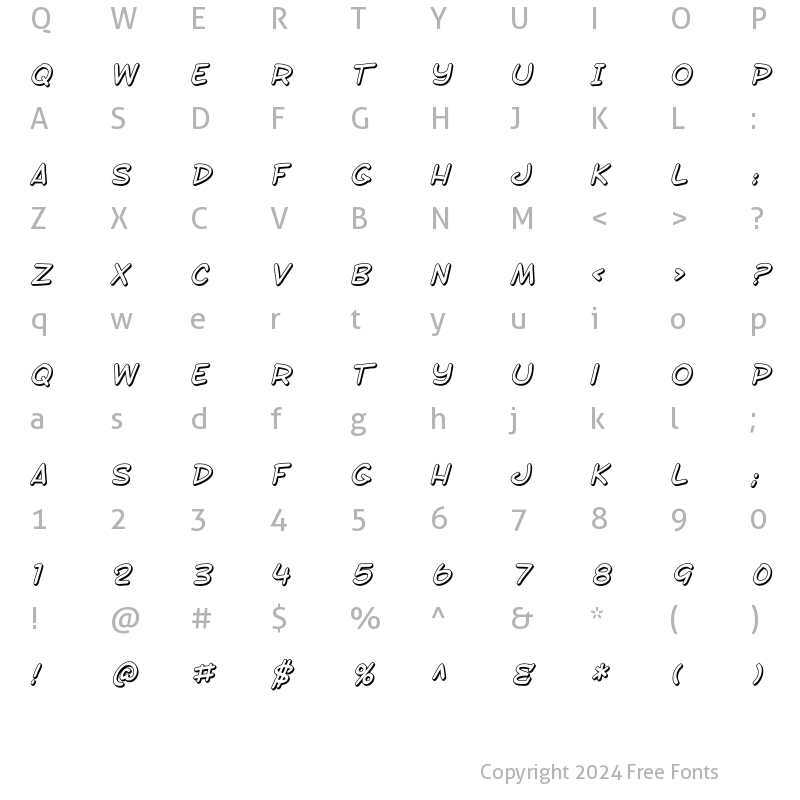 Character Map of SF Toontime Shaded Italic