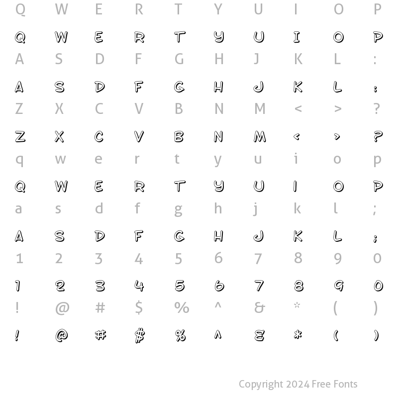 Character Map of SF Toontime Shaded Regular