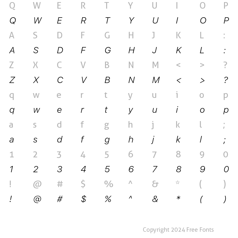 Character Map of SF UI  Text Light Italic