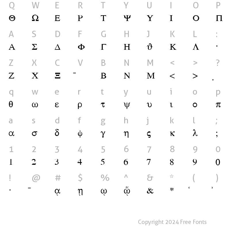 Character Map of Sgreek Medium