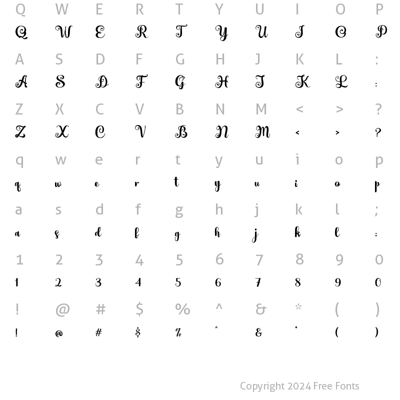 Character Map of Shabilla Regular