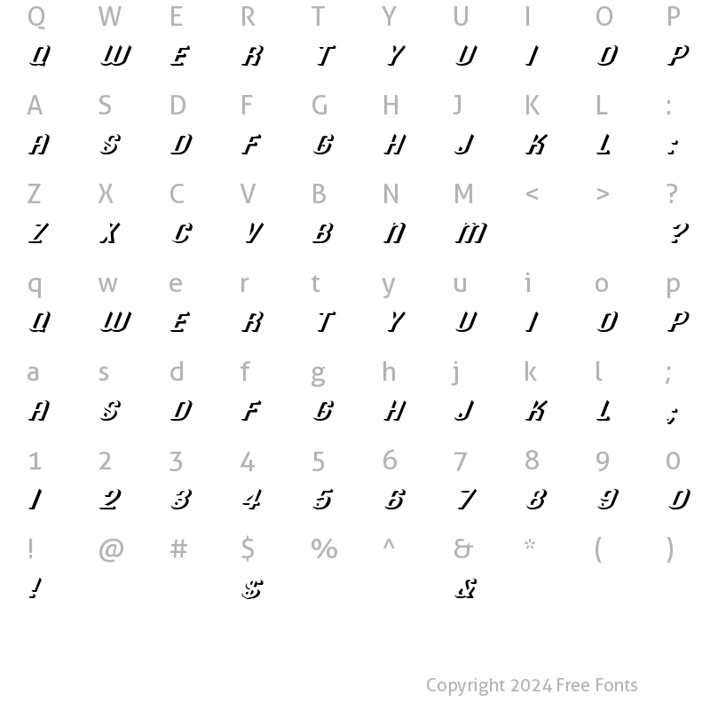 Character Map of Shadow 2 Italic