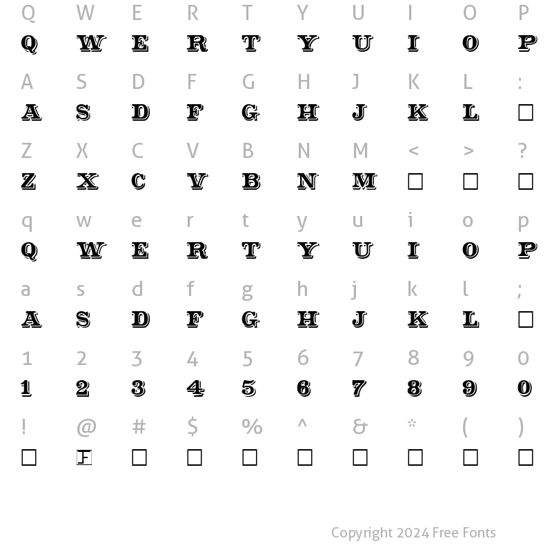 Character Map of Shadowed Serif Normal