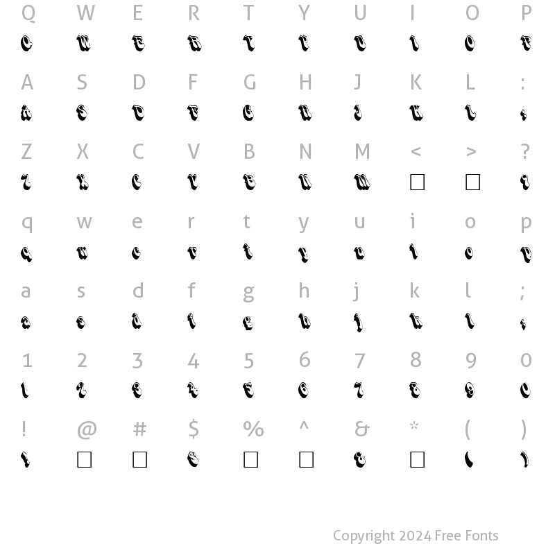 Character Map of ShadowSlant Regular