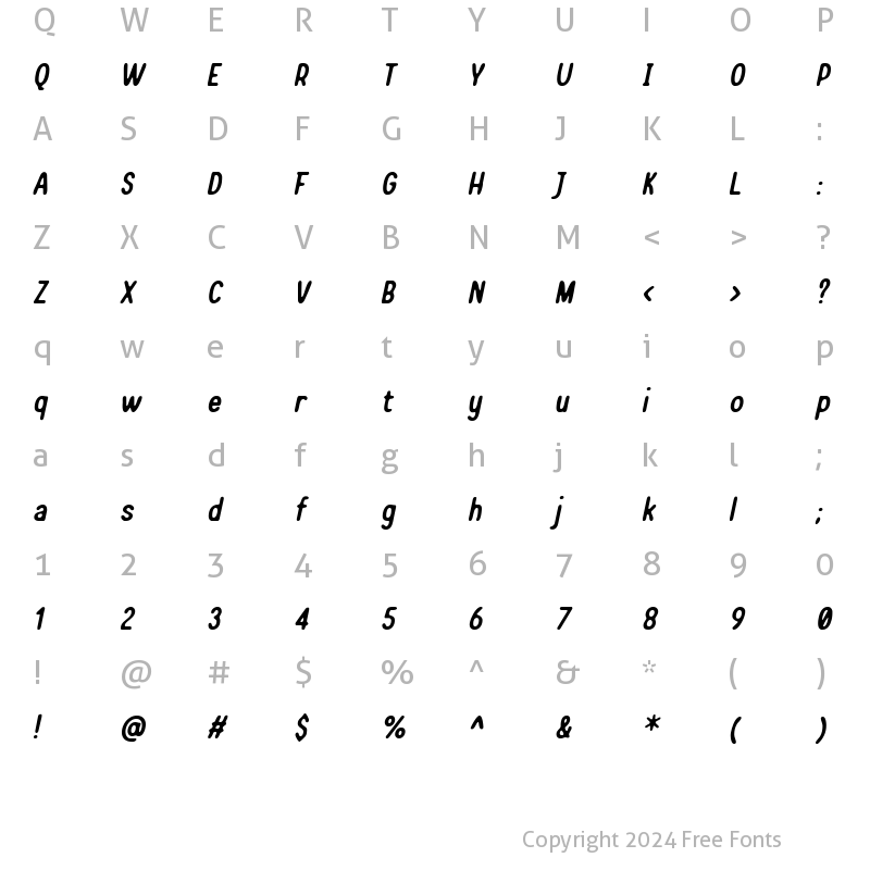 Character Map of Shakila Sans Brush Bold Italic