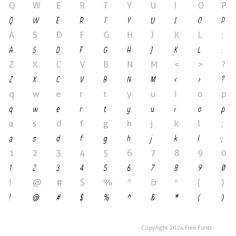 Character Map of Shakila Sans Brush Italic