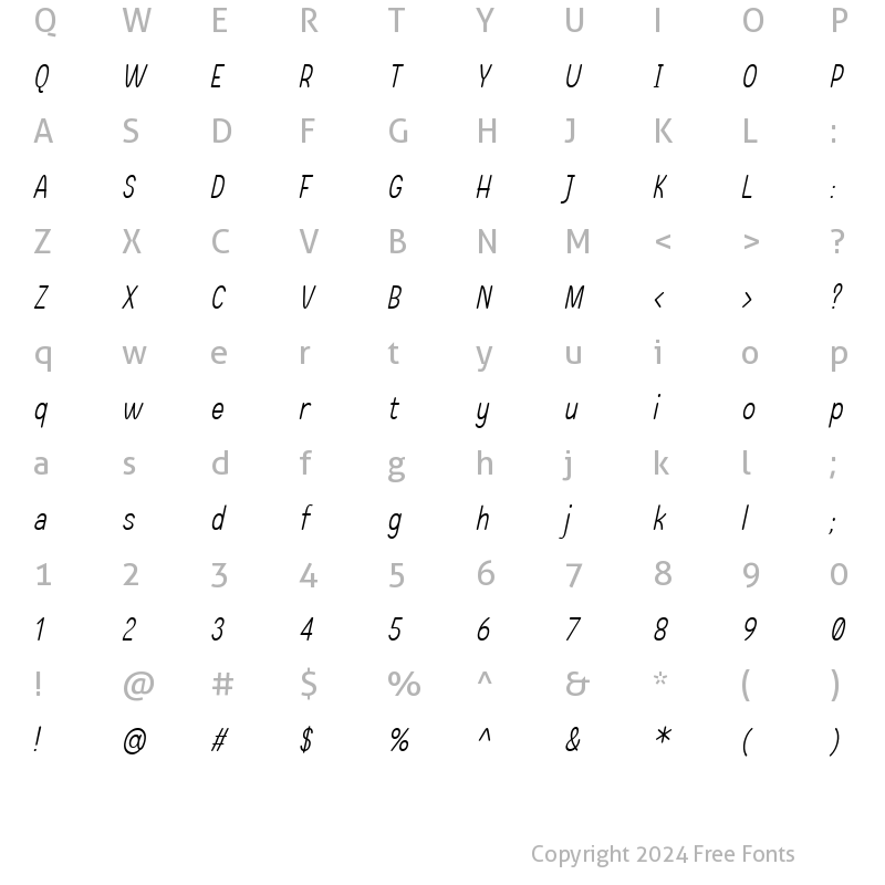 Character Map of Shakila Sans Italic