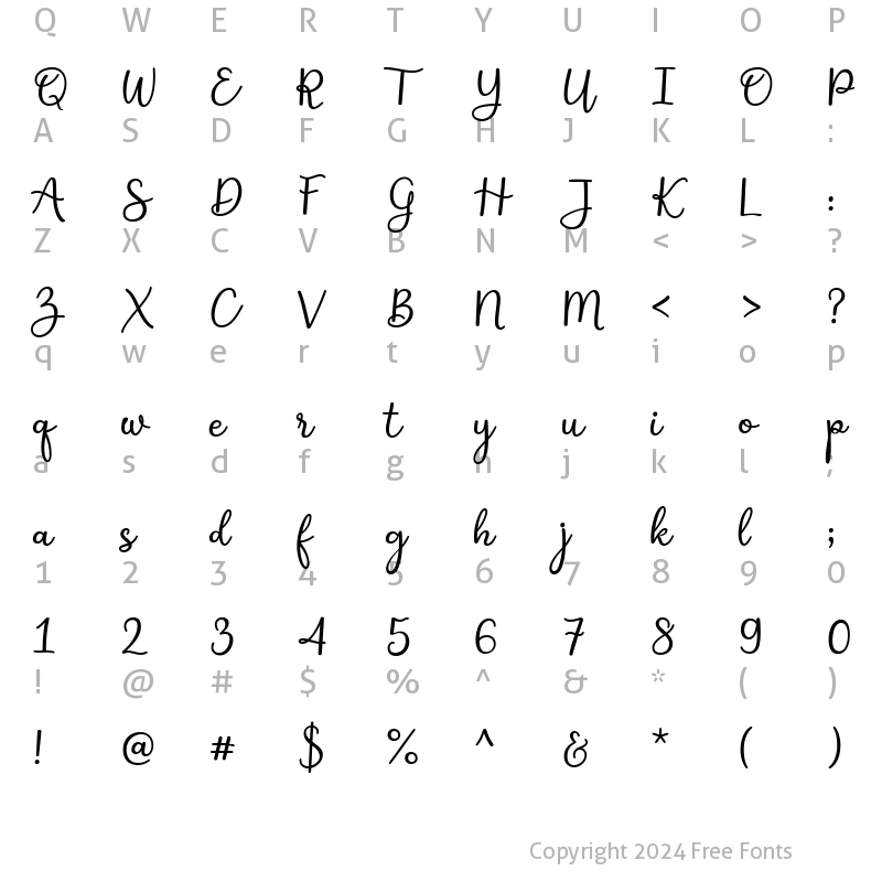 Character Map of Shakila Script Regular