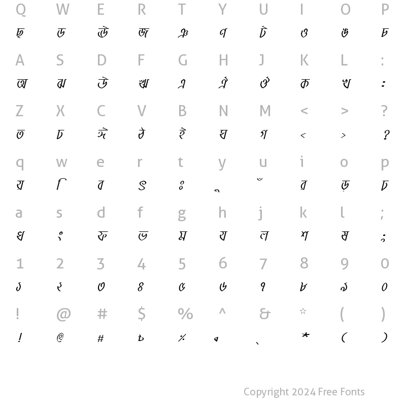 Character Map of ShaldaMJ Italic