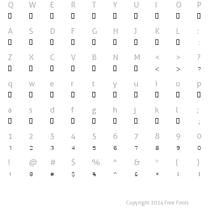 Character Map of Shaliah Sans Regular