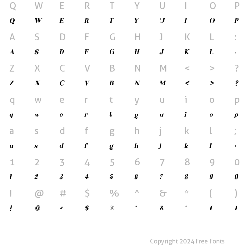 Character Map of Shalima Italic