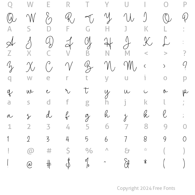 Character Map of Shallylova Regular