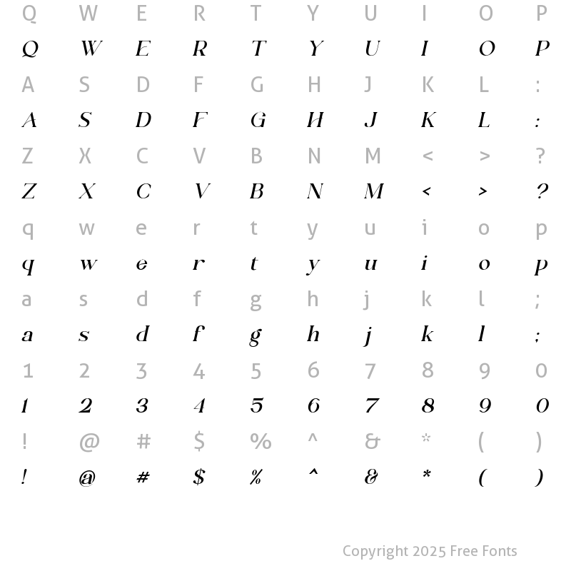 Character Map of Shandora DEMO Italic