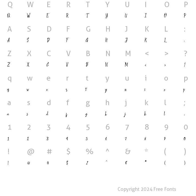 Character Map of Shantika Script Regular