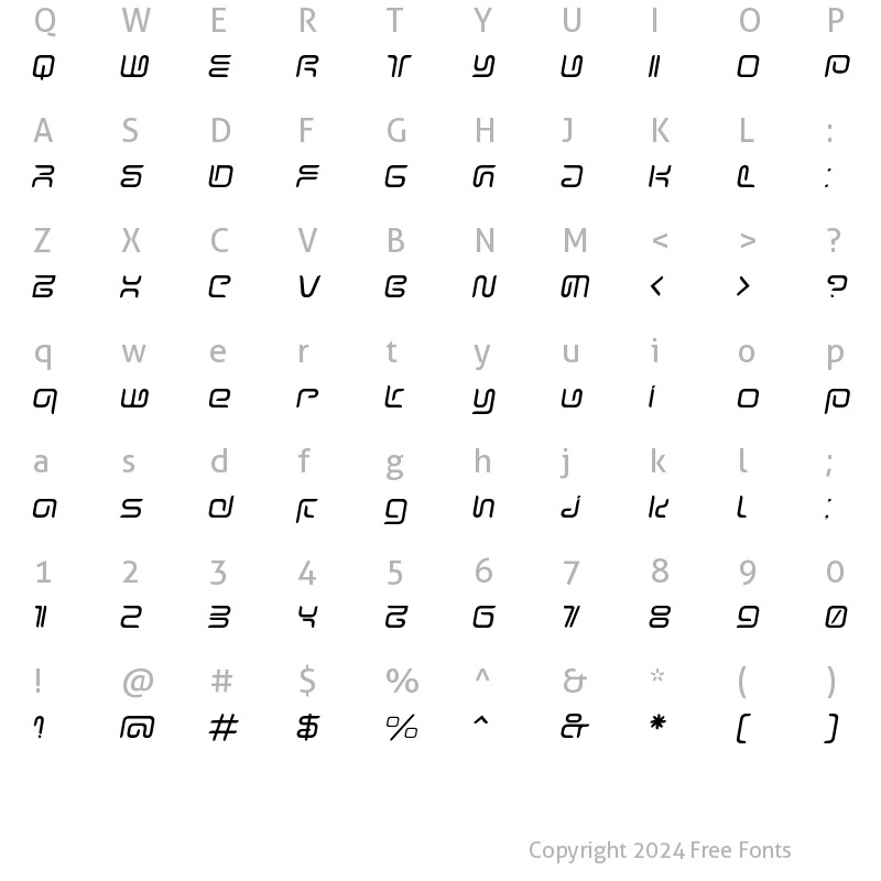 Character Map of Sharp Light Italic
