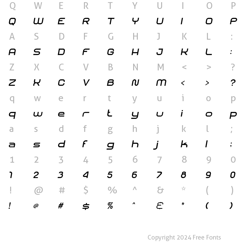 Character Map of SHARY italic SemiBold