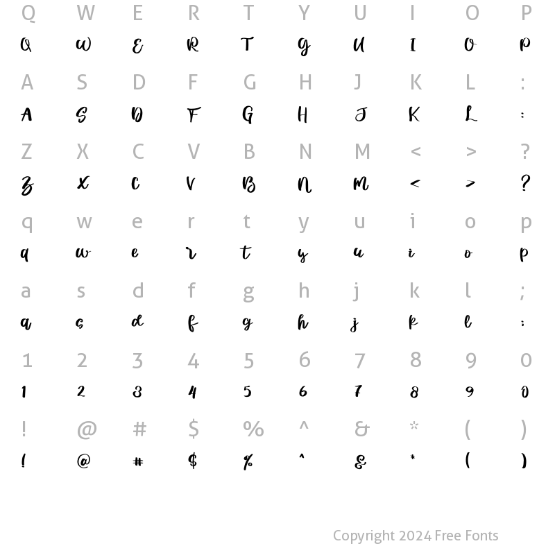 Character Map of Shashimie Regular