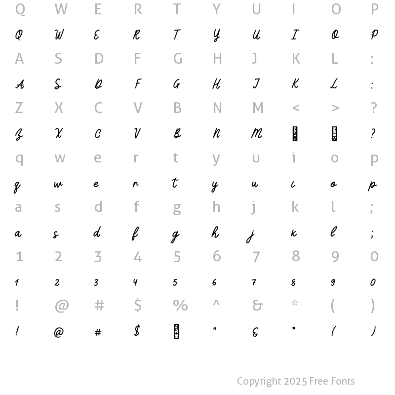 Character Map of ShatoPinotDuo Script