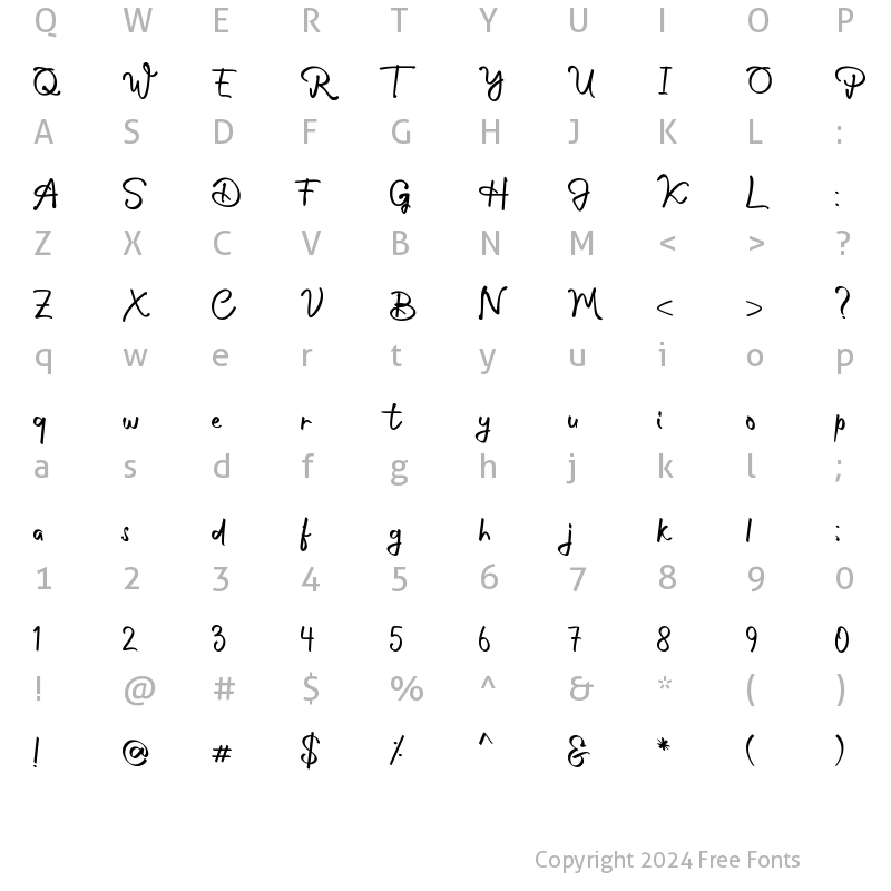 Character Map of Shaynee Regular