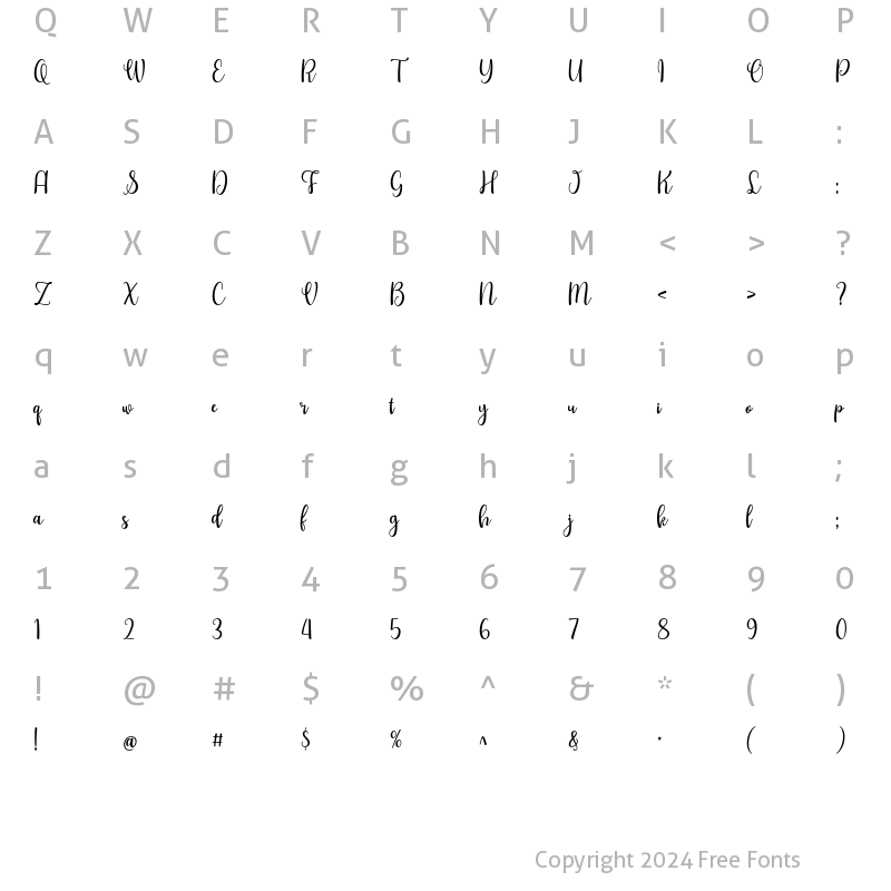 Character Map of Shealy Regular