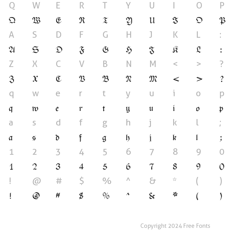 Character Map of Sheffield Regular