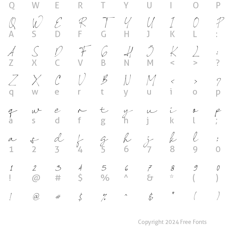 Character Map of Shellana Italic