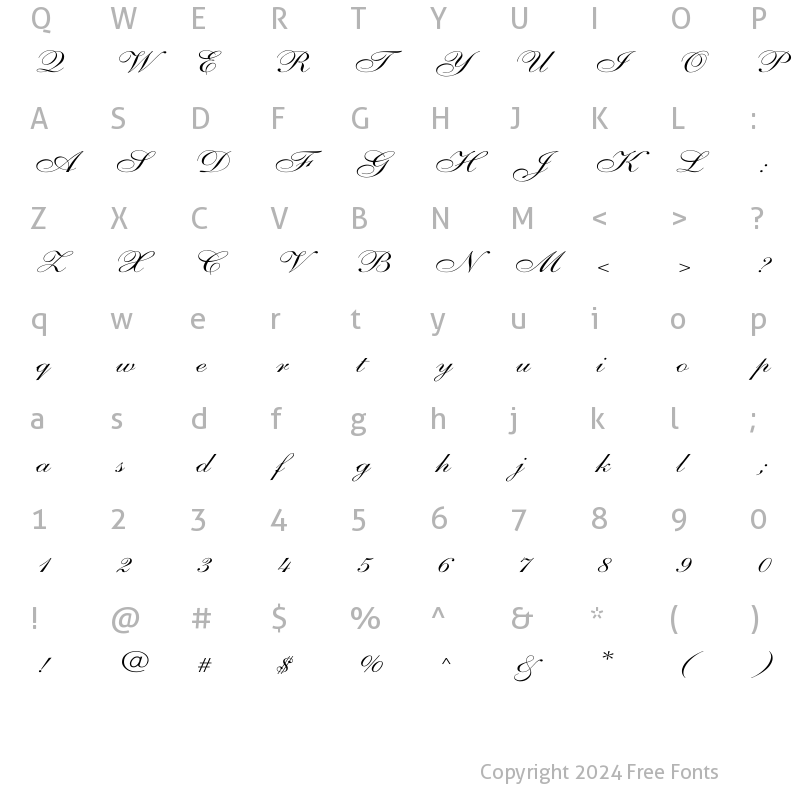 Character Map of Shelley-AllegroScript Wd Regular