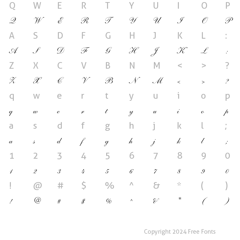 Character Map of Shelley Andante Script Regular