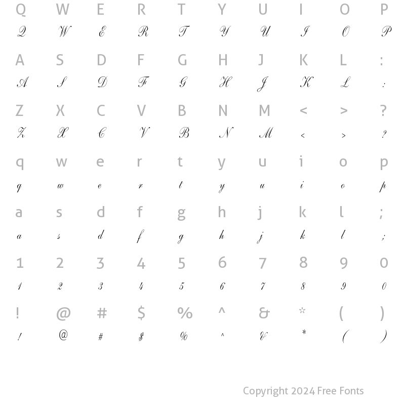 Character Map of Shelley-AndanteScript Cn Regular